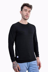 Black Textured Full Sleeves T-Shirt